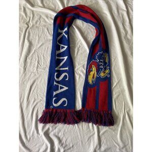 Kansas Jayhawks Knit Scarf Blue & Red With Fringes 57" Long Made In China